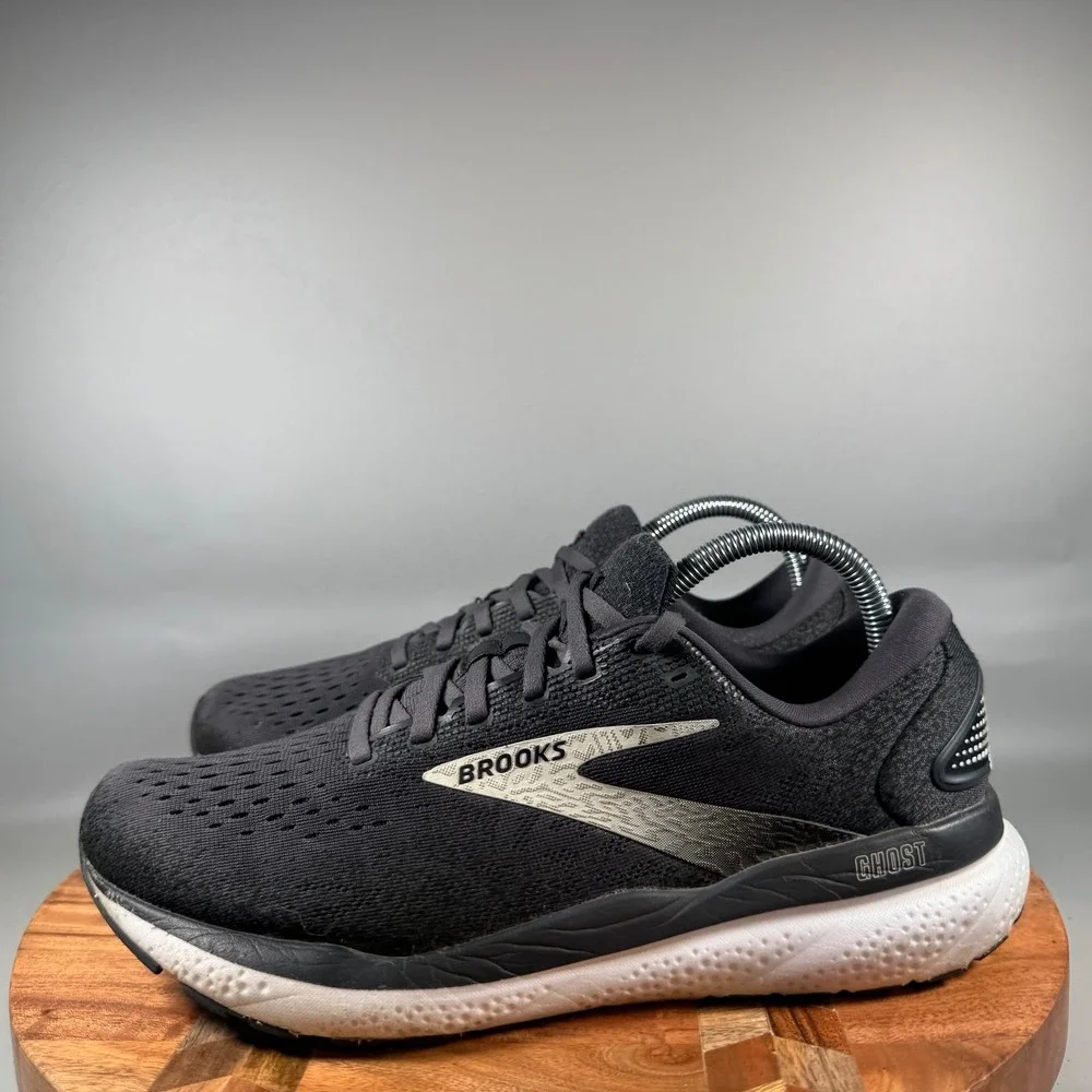 Brooks Ghost 14 Womens Running Shoes Black White Silver 1204071B090 Size 10